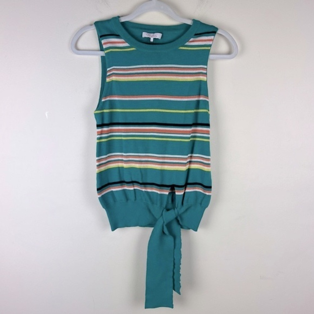 Parker | Preppy Knit Striped Tie Front Sleeveless Top | S